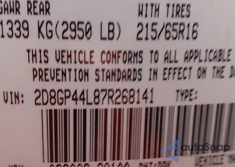 2007 Dodge Grand Caravan Sxt from USA, damaged, VIN 2D8GP44L87R268141